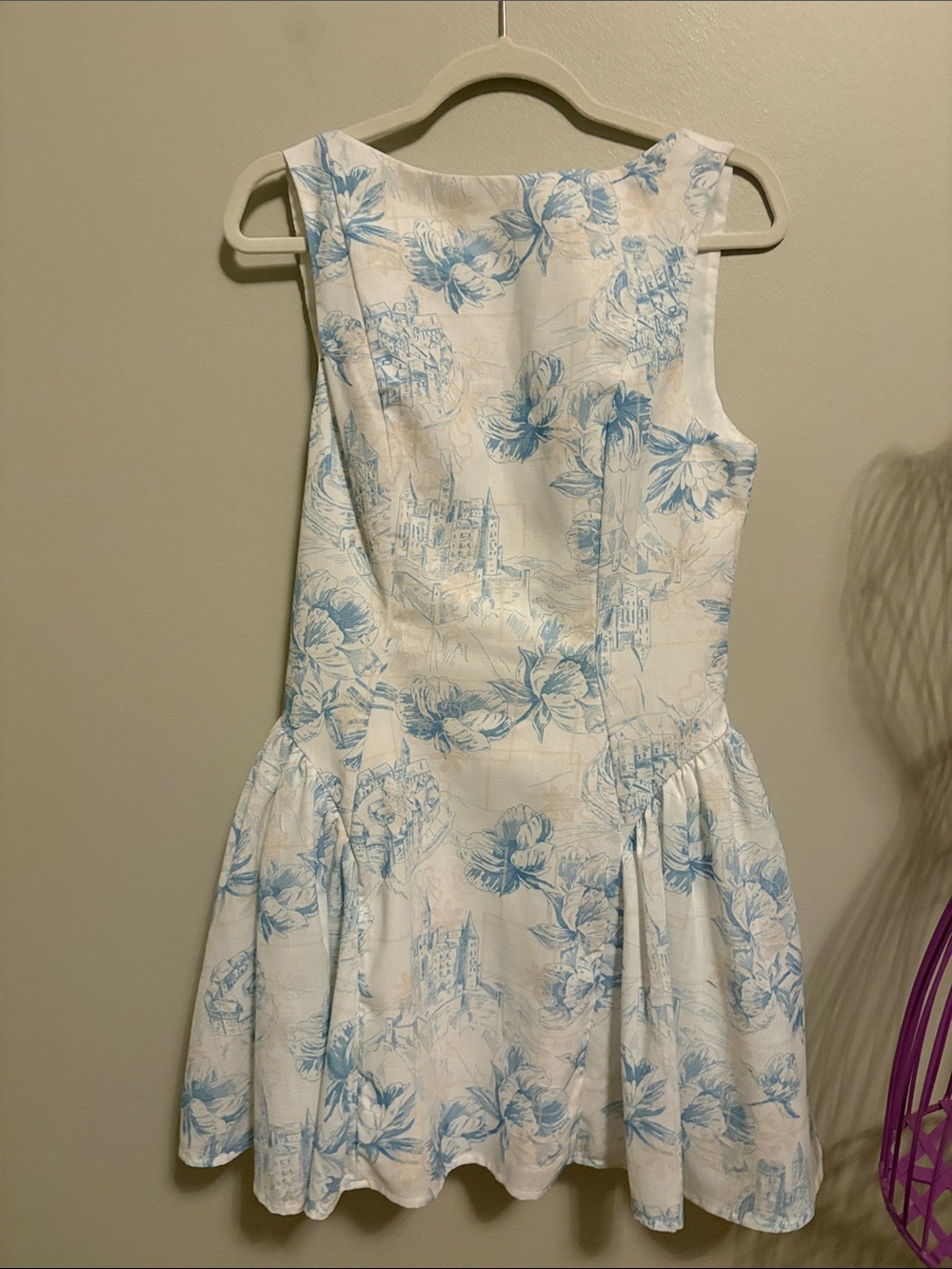 White and Light Blue Floral Fit-and-Flare Dress by One and Only Collective